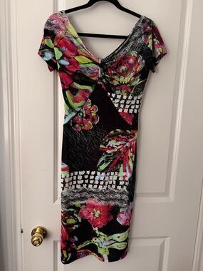 Robert Cavalli Floral Multicolor V-Neck Knit Dress Size 42